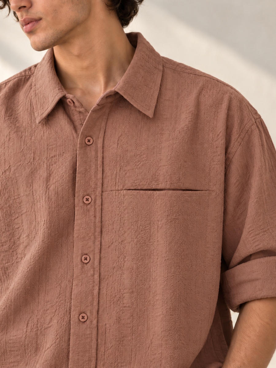 100% Cotton Boxy Fit Textured Shirt