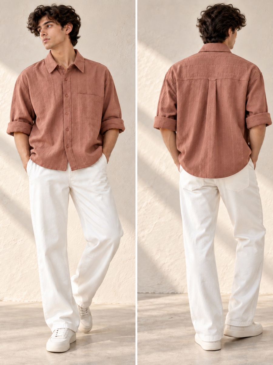 100% Cotton Boxy Fit Textured Shirt