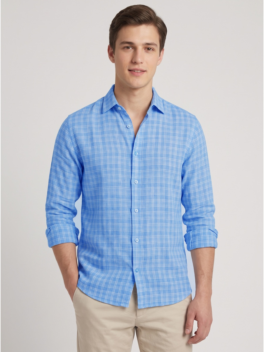 Cotton Rich Blue Check Shirt