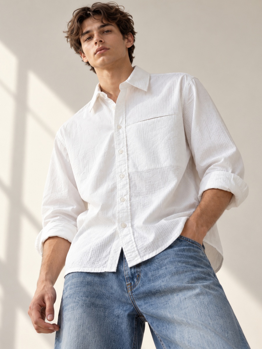 Cotton Stretch Boxy Fit Shirt