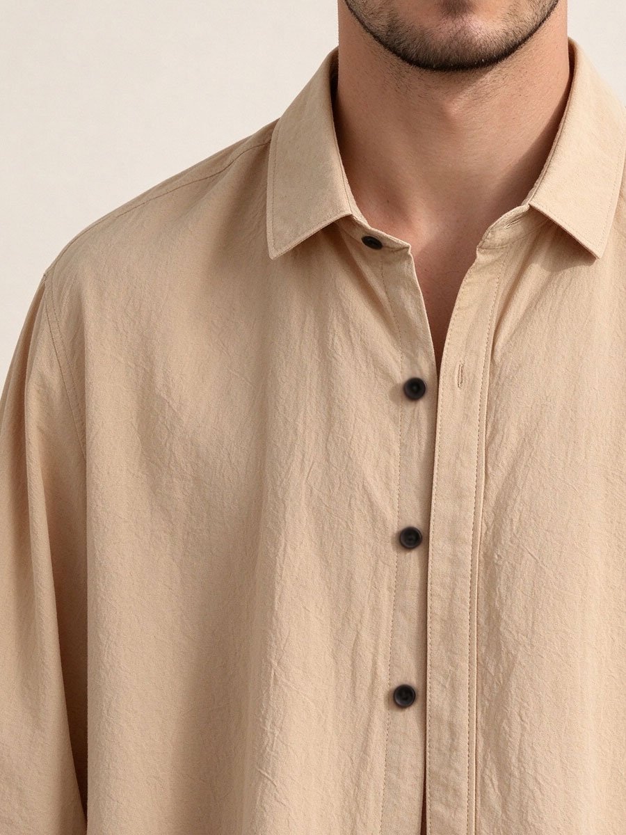 Beige Solid Oversized Shirt