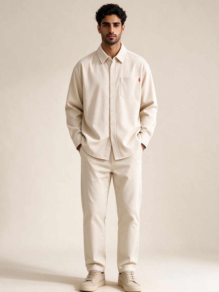 Beige Solid Long Sleeves Oversized Shirt