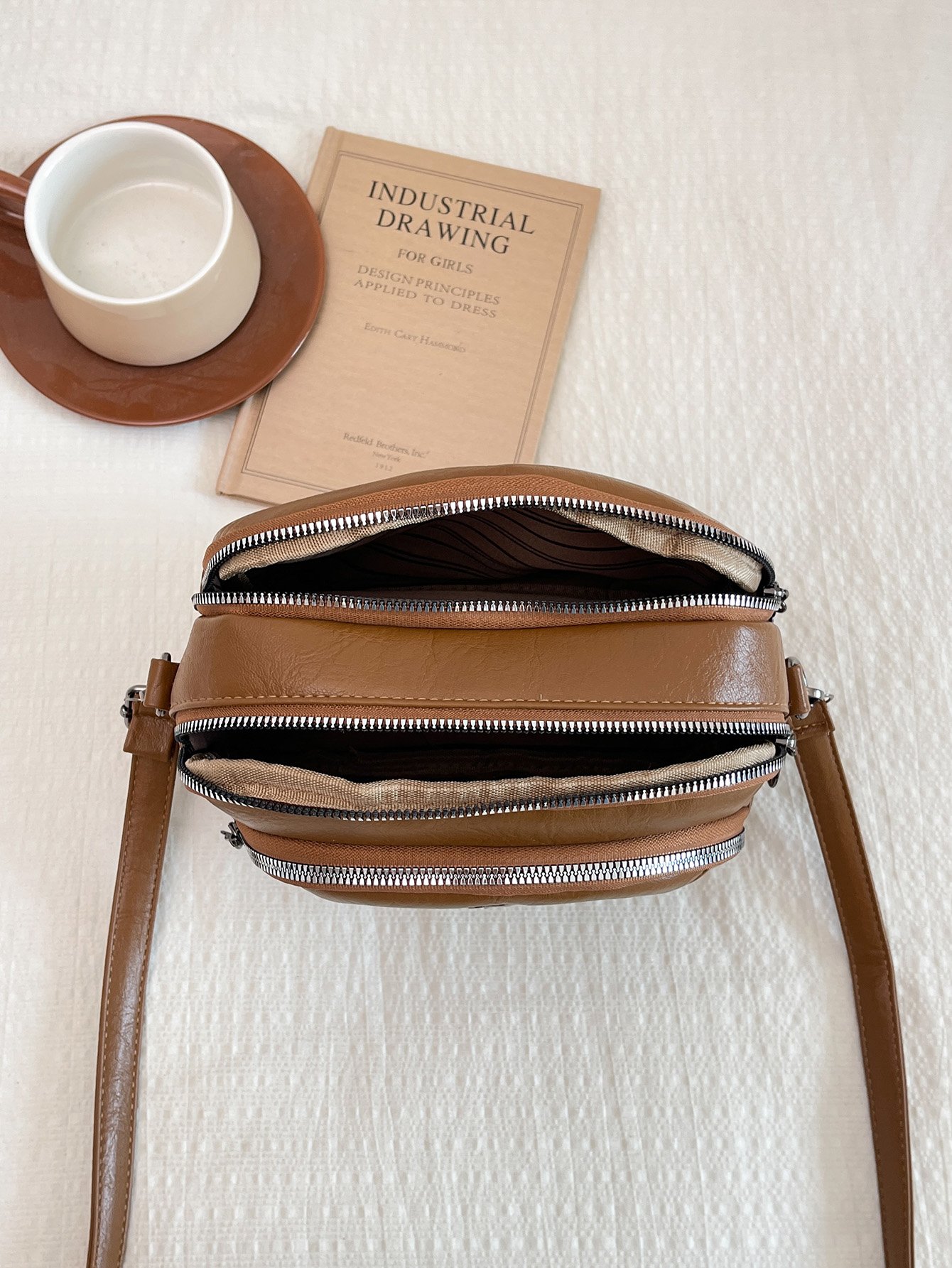 Brown Solid Crossbody Bag with Zip