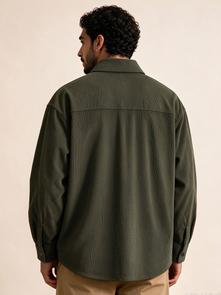 Olive Textured Long Sleeves Relaxed Shirt