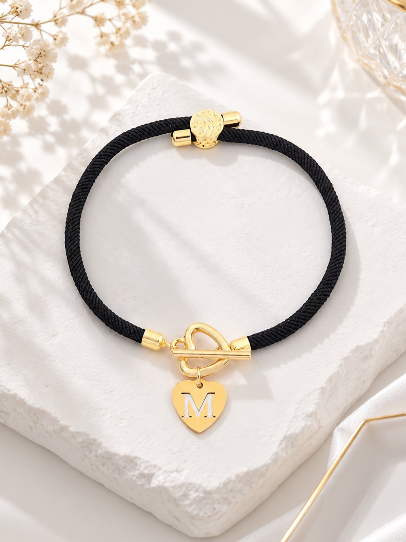 Black Solid Charm Bracelet