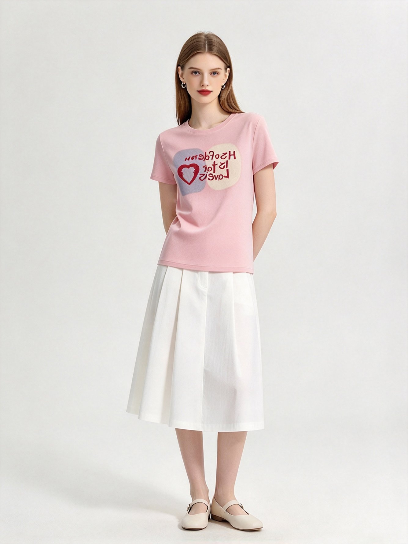 Pink Printed Round Neck Regular T-Shirt