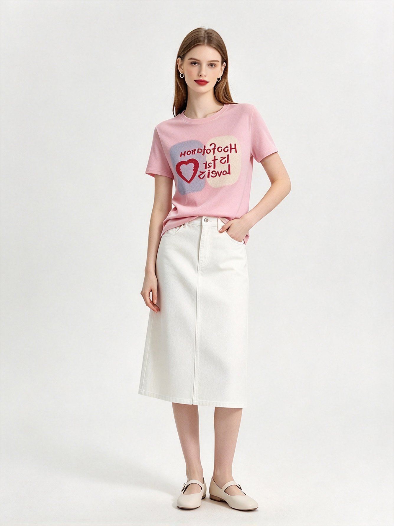 Pink Printed Round Neck Regular T-Shirt