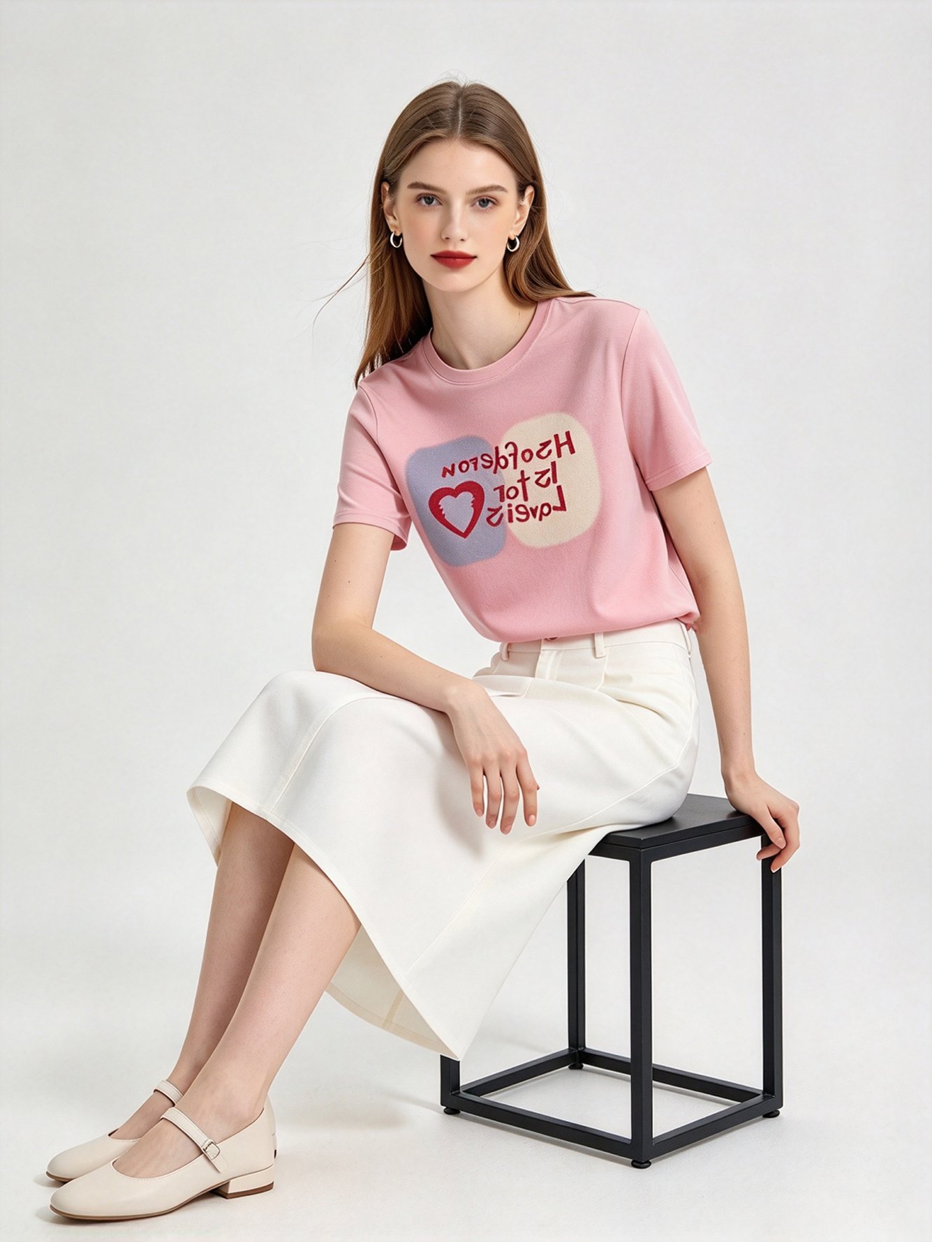 Pink Printed Round Neck Regular T-Shirt