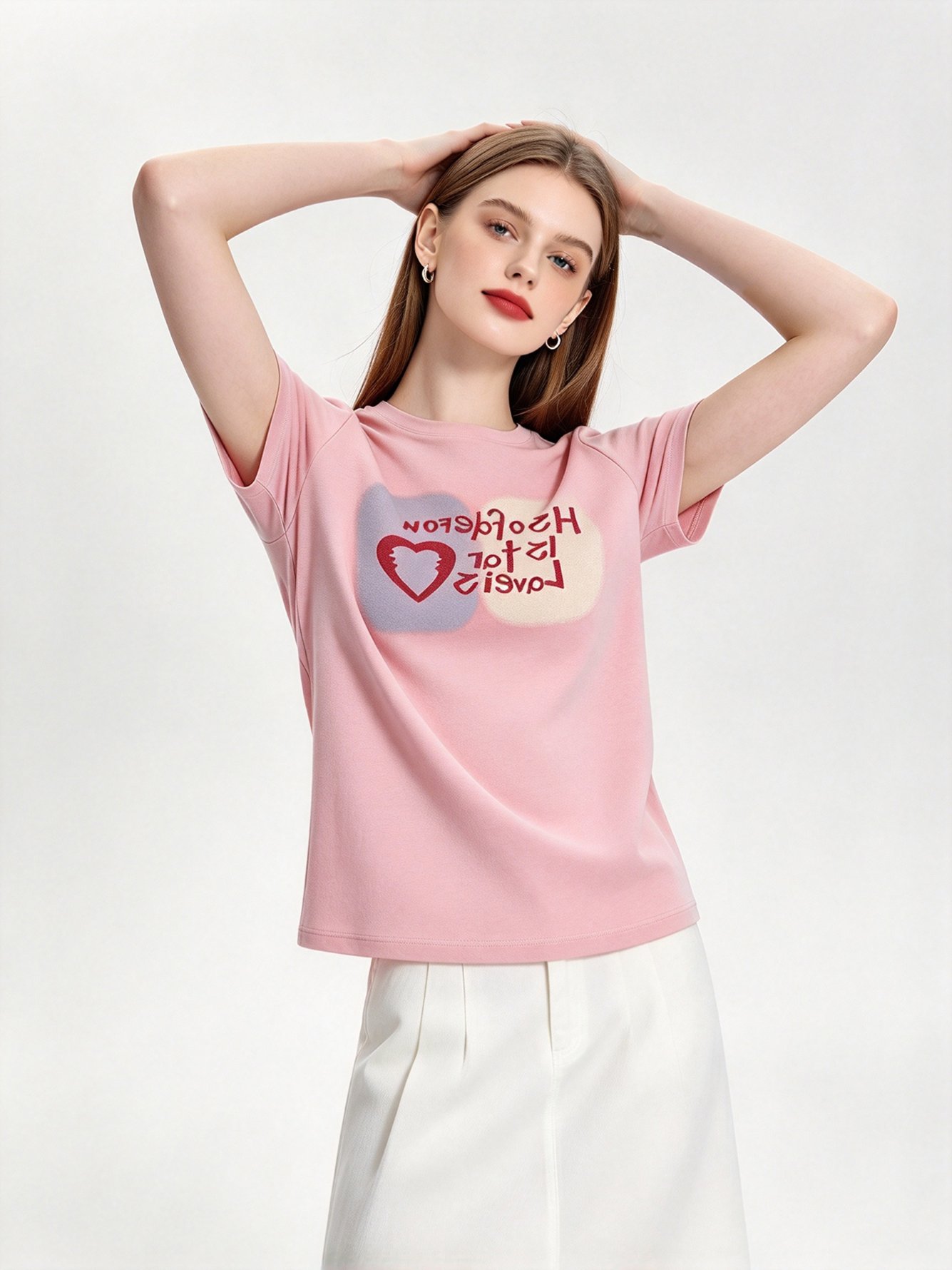 Pink Printed Round Neck Regular T-Shirt