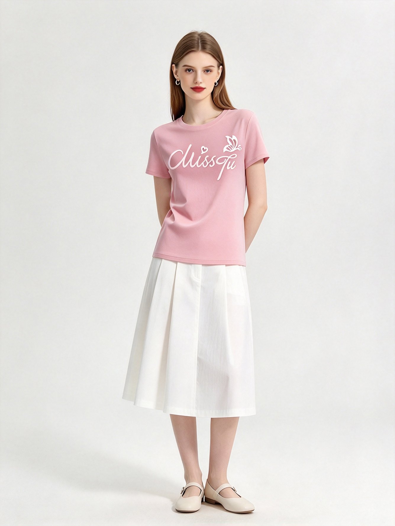 Pink Printed Round Neck Regular T-Shirt