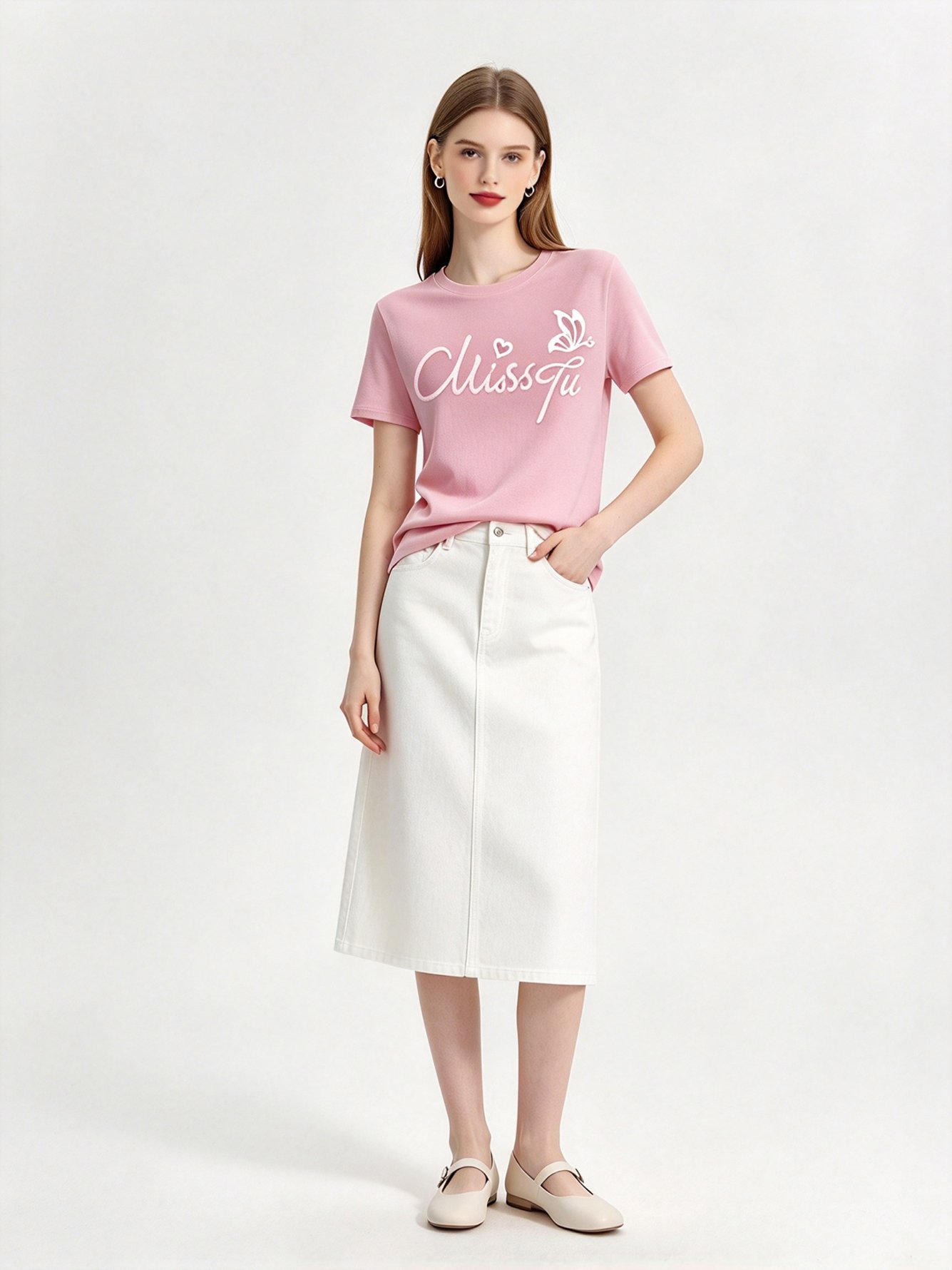 Pink Printed Round Neck Regular T-Shirt