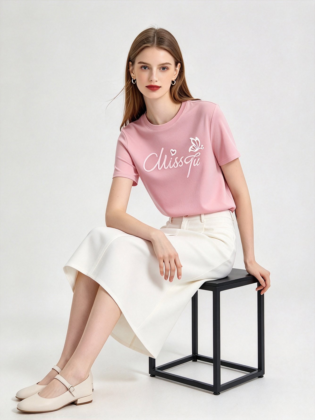 Pink Printed Round Neck Regular T-Shirt