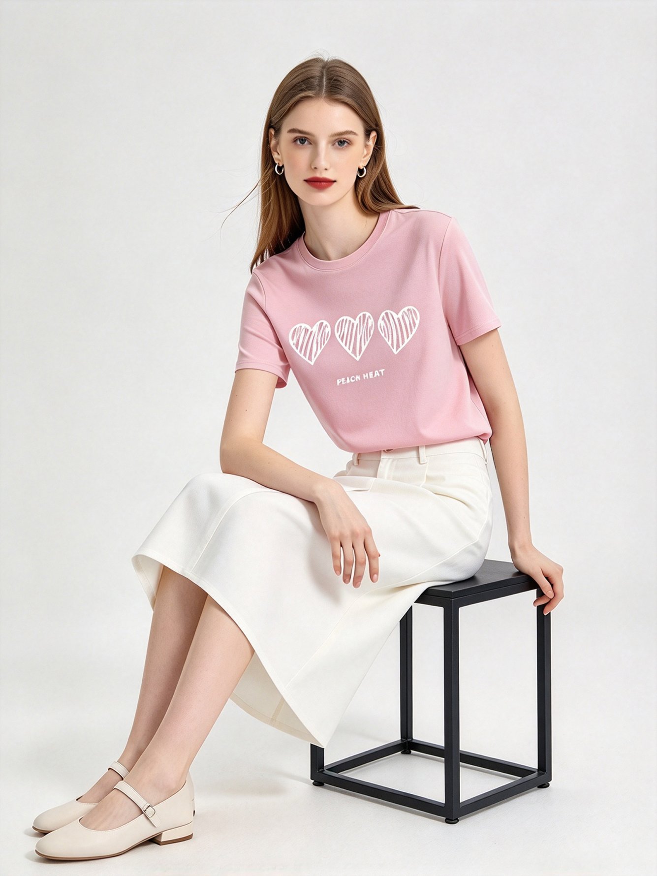 Pink Printed Round Neck Regular T-Shirt
