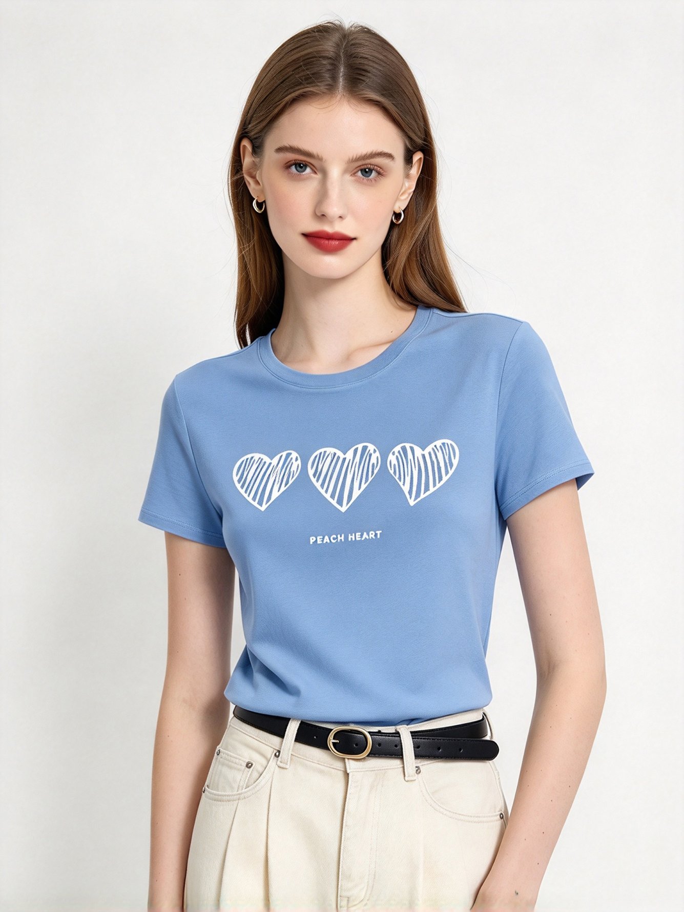Light Blue Printed Round Neck Regular T-Shirt