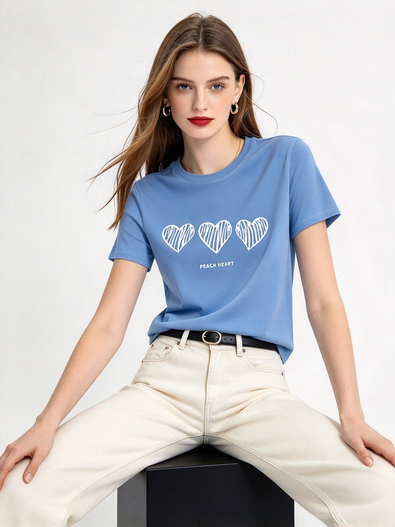 Light Blue Printed Round Neck Regular T-Shirt