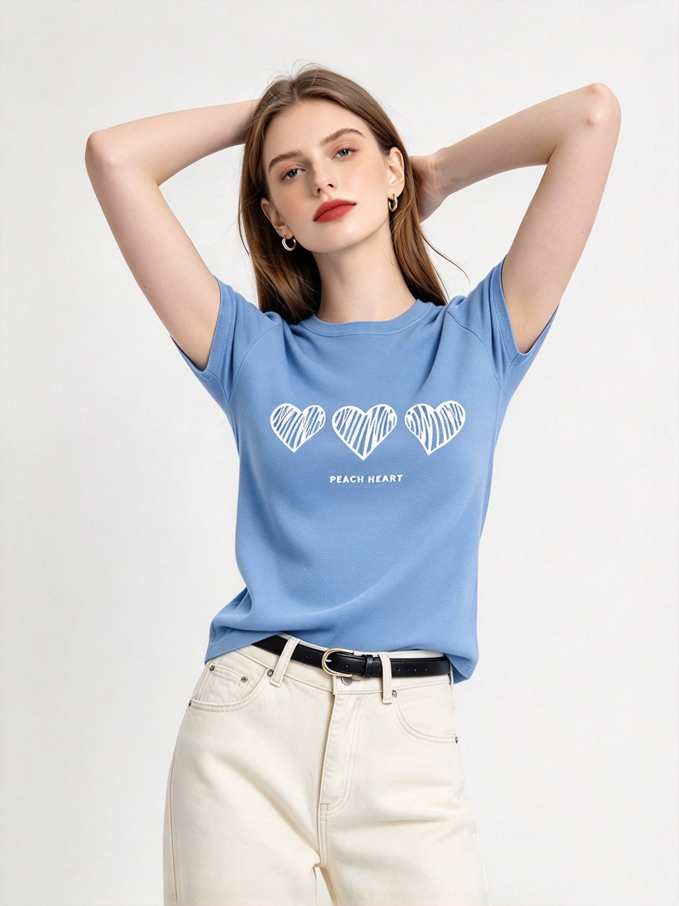 Light Blue Printed Round Neck Regular T-Shirt