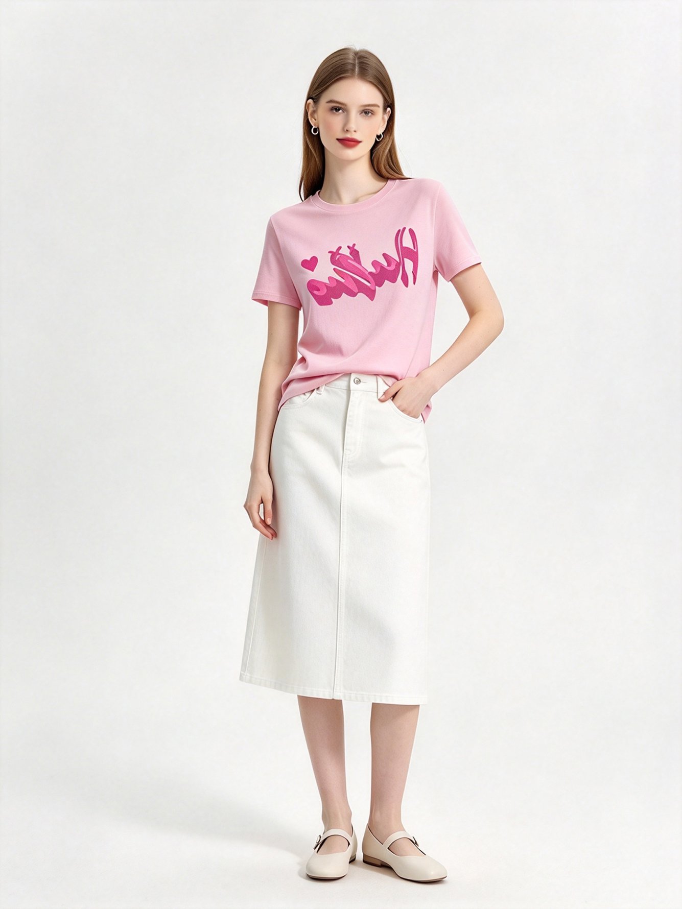 Pink Printed Round Neck Regular T-Shirt