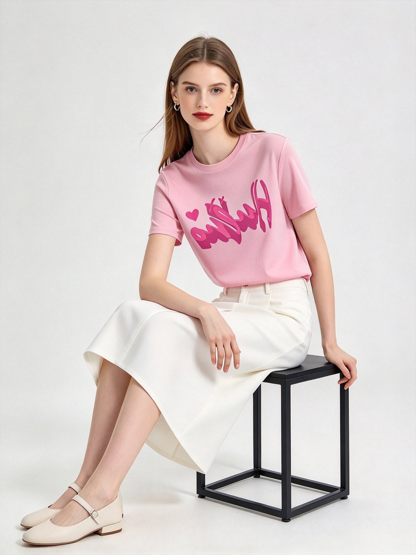 Pink Printed Round Neck Regular T-Shirt