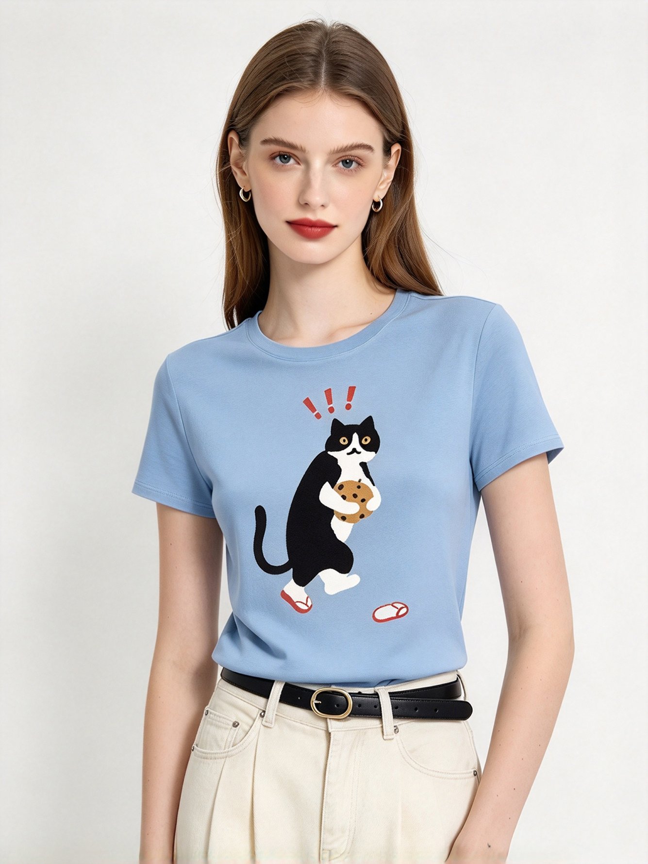 Light Blue Printed Round Neck Regular T-Shirt