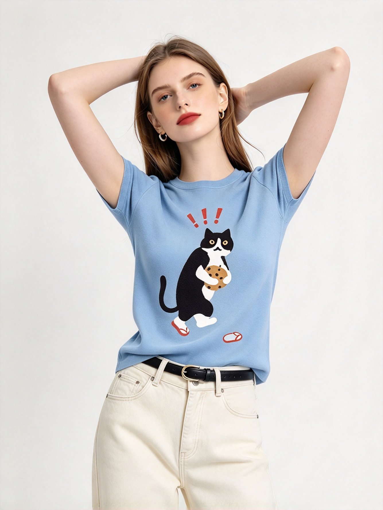 Light Blue Printed Round Neck Regular T-Shirt