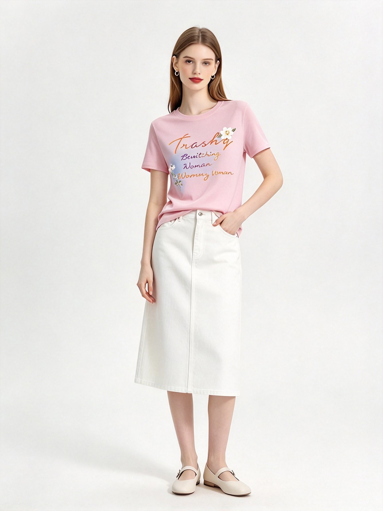 Pink Printed Round Neck Regular T-Shirt