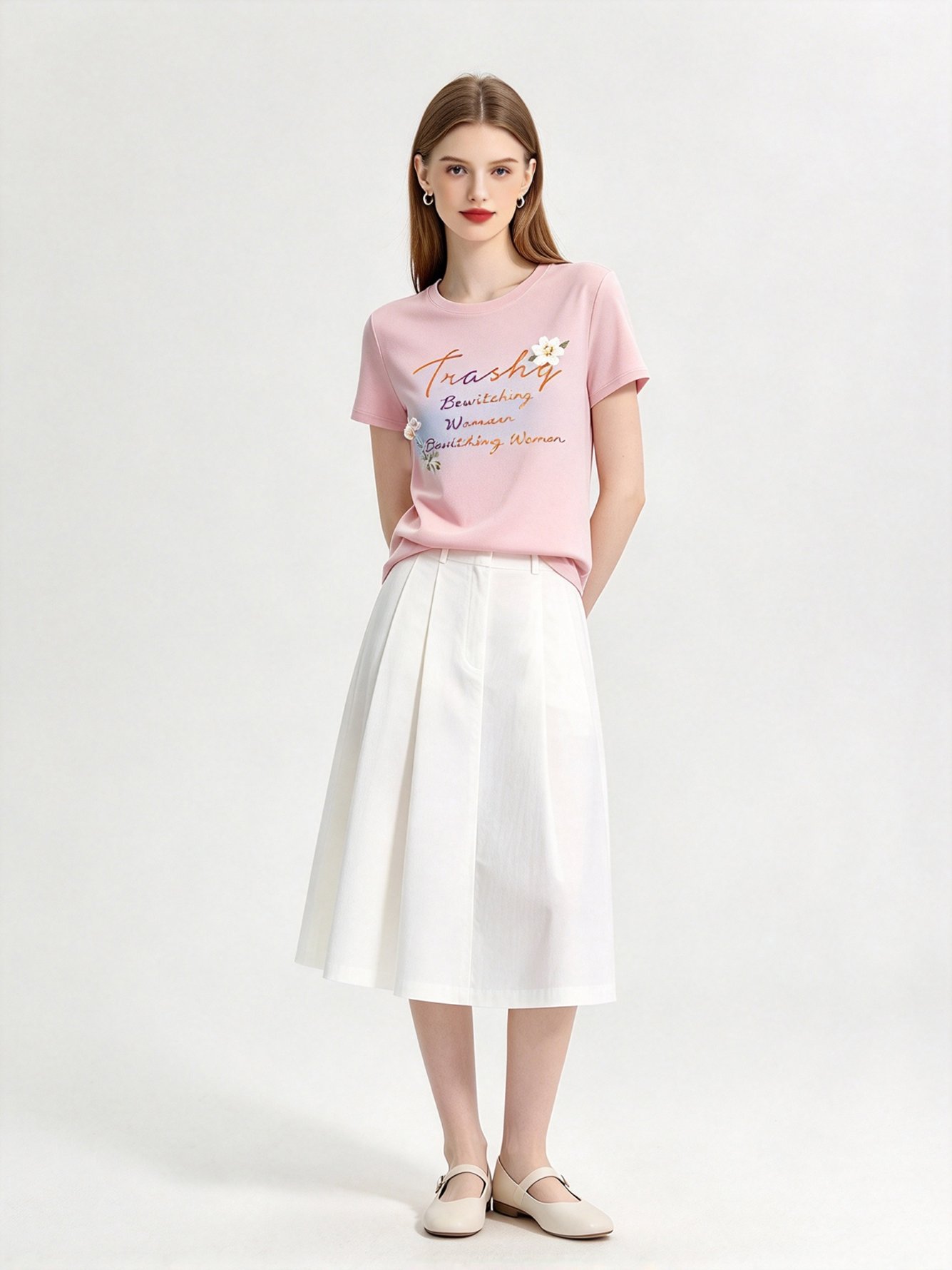 Pink Printed Round Neck Regular T-Shirt