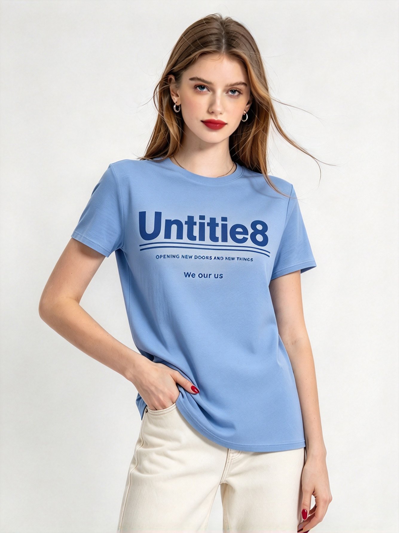 Light Blue Printed Round Neck Regular T-Shirt