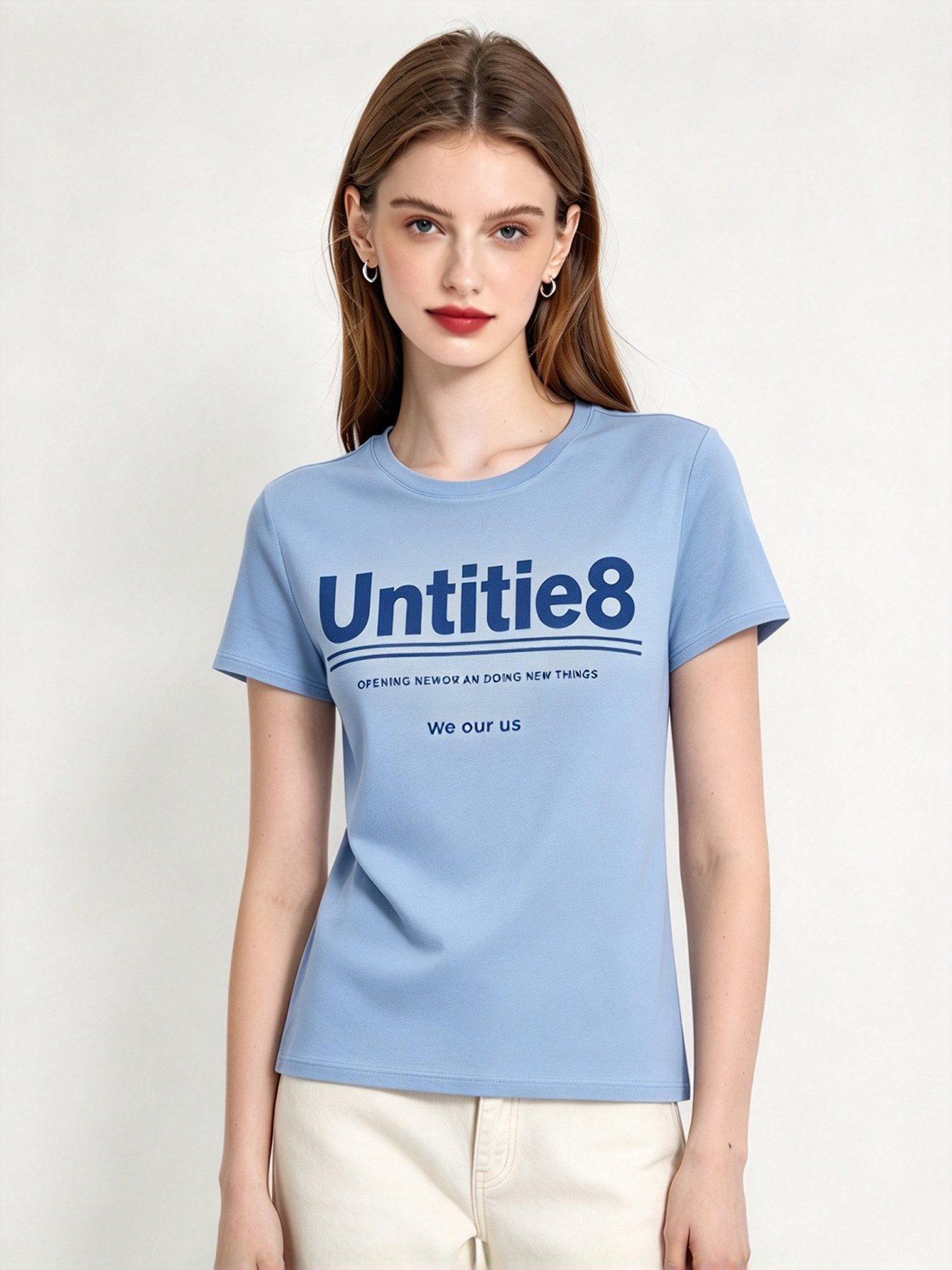 Light Blue Printed Round Neck Regular T-Shirt