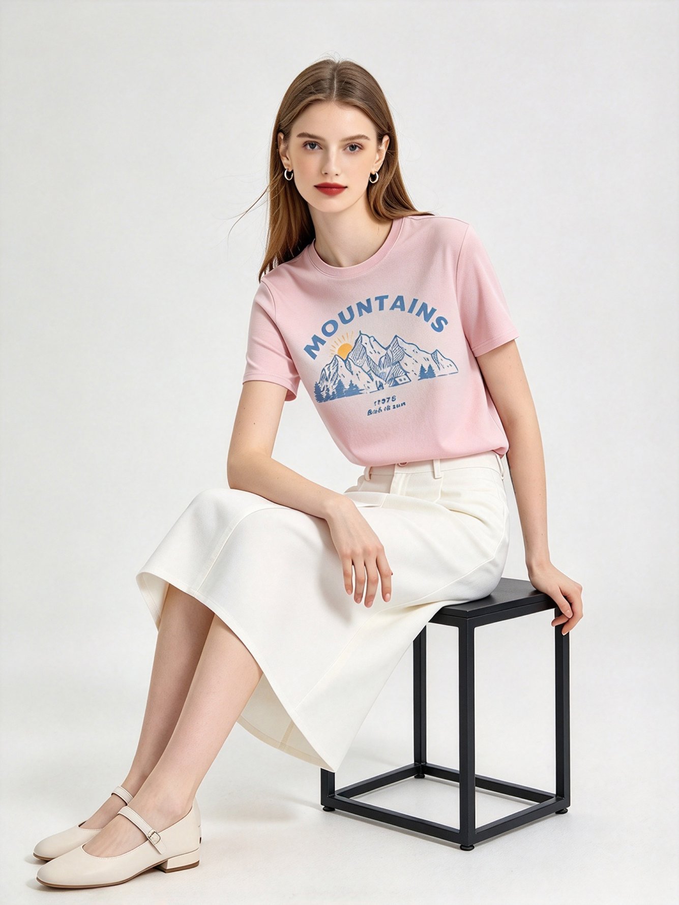Pink Printed Round Neck Regular T-Shirt