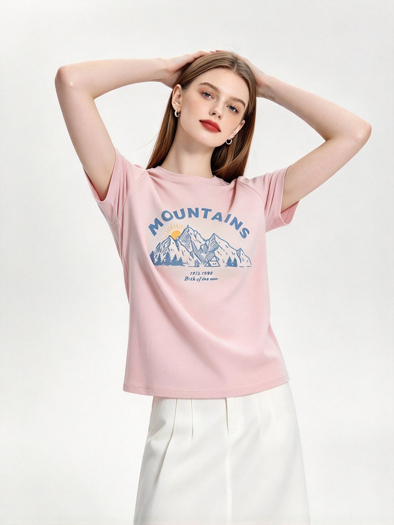 Pink Printed Round Neck Regular T-Shirt