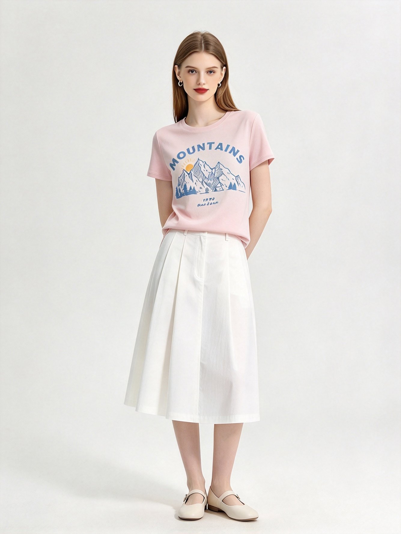 Pink Printed Round Neck Regular T-Shirt
