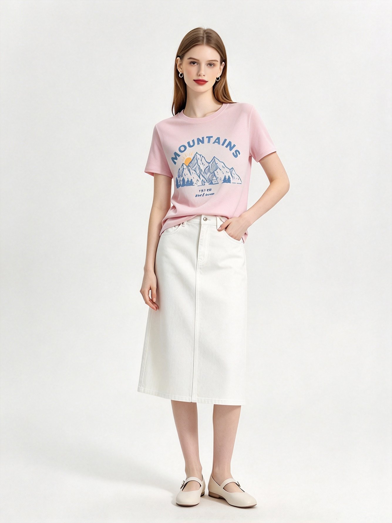 Pink Printed Round Neck Regular T-Shirt