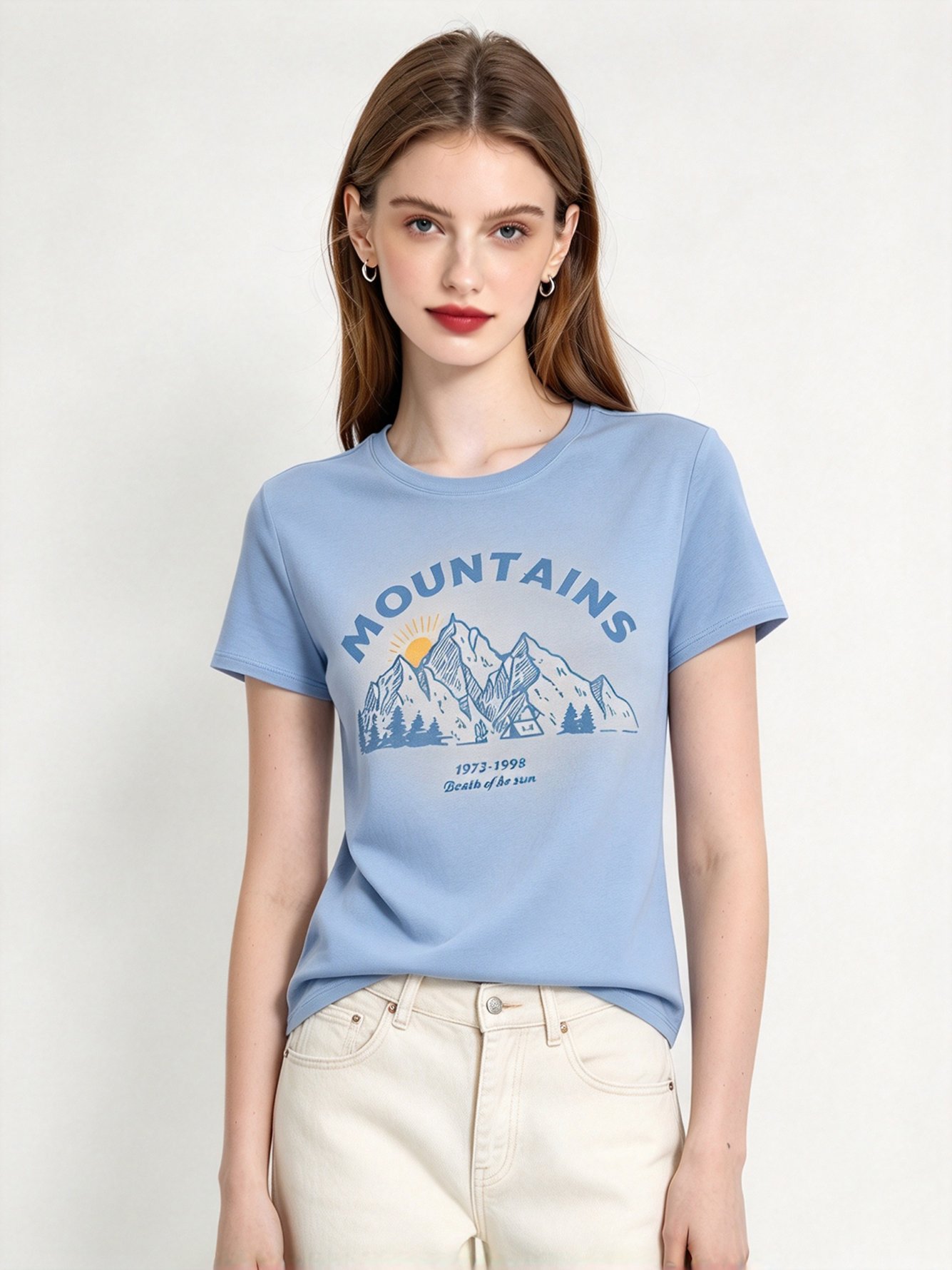 Light Blue Printed Round Neck Regular T-Shirt