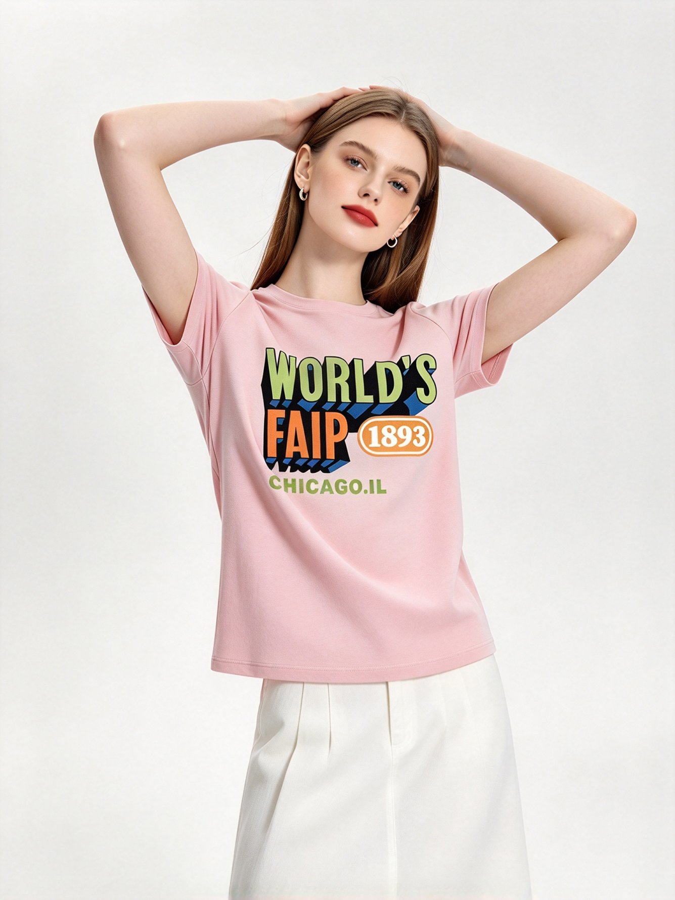 Pink Printed Round Neck Regular T-Shirt