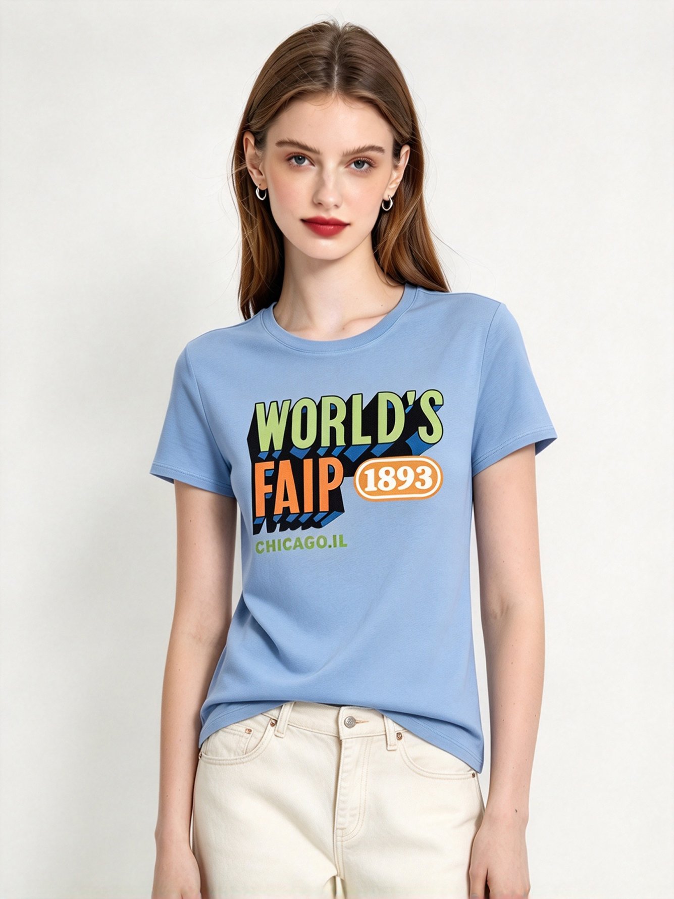 Light Blue Printed Round Neck Regular T-Shirt