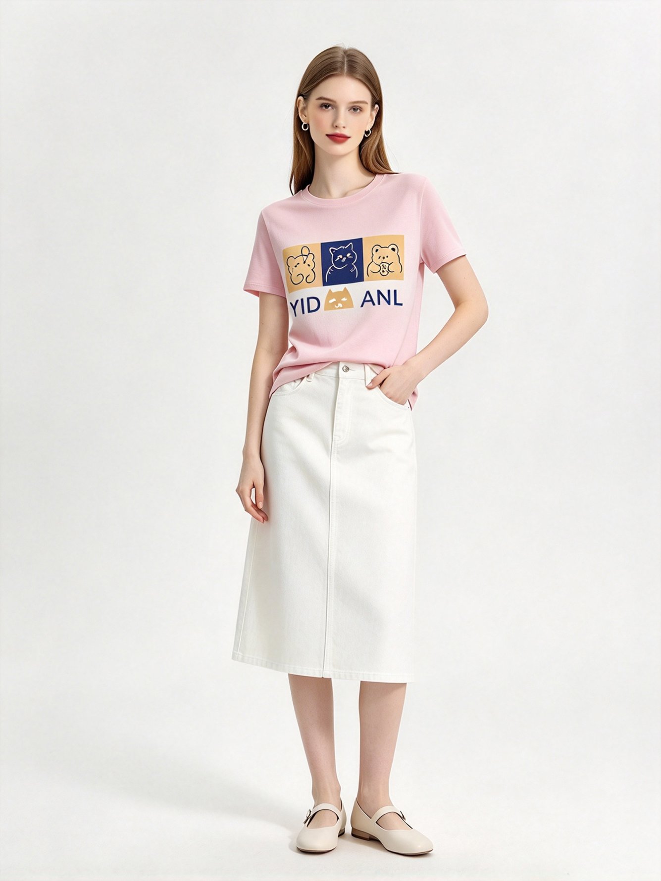 Pink Printed Round Neck Regular T-Shirt