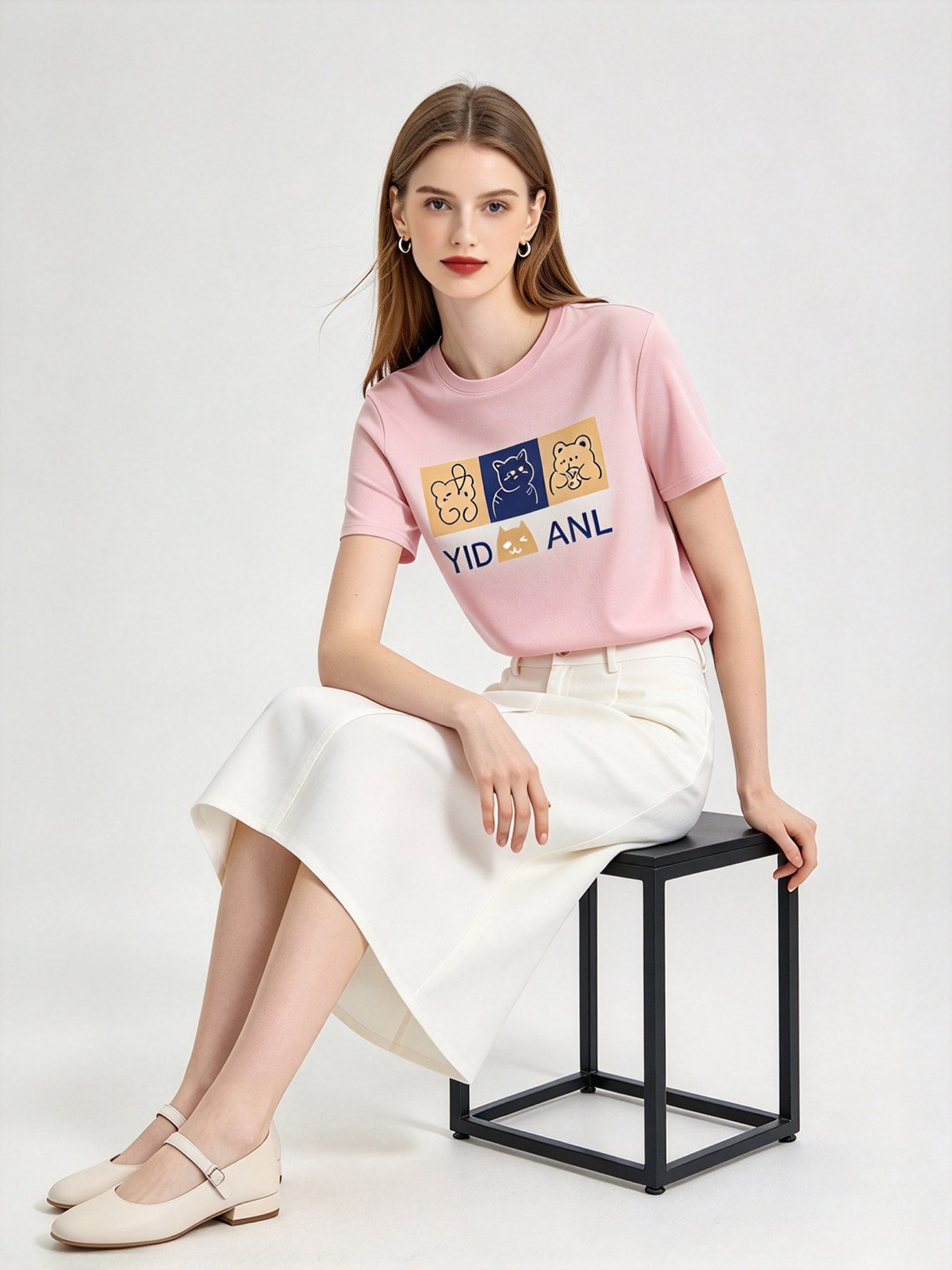 Pink Printed Round Neck Regular T-Shirt