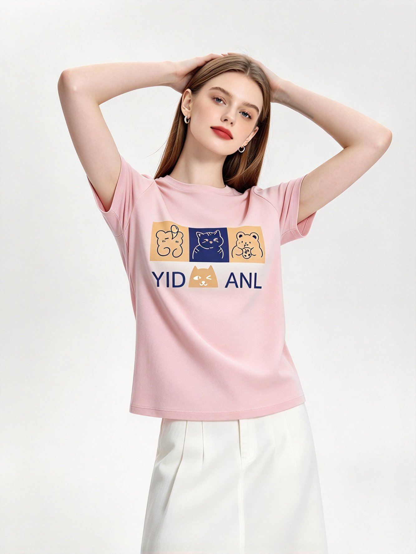 Pink Printed Round Neck Regular T-Shirt
