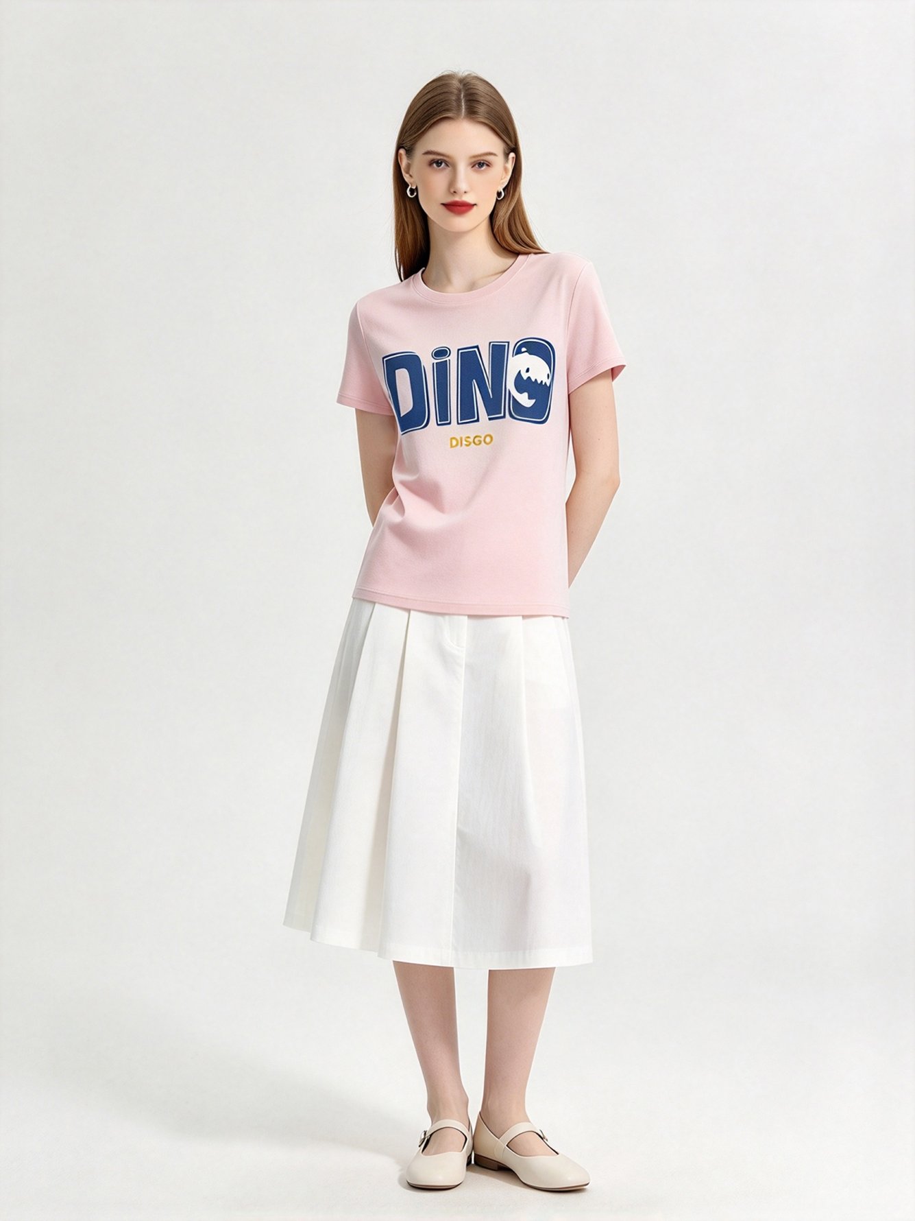 Pink Printed Round Neck Regular T-Shirt