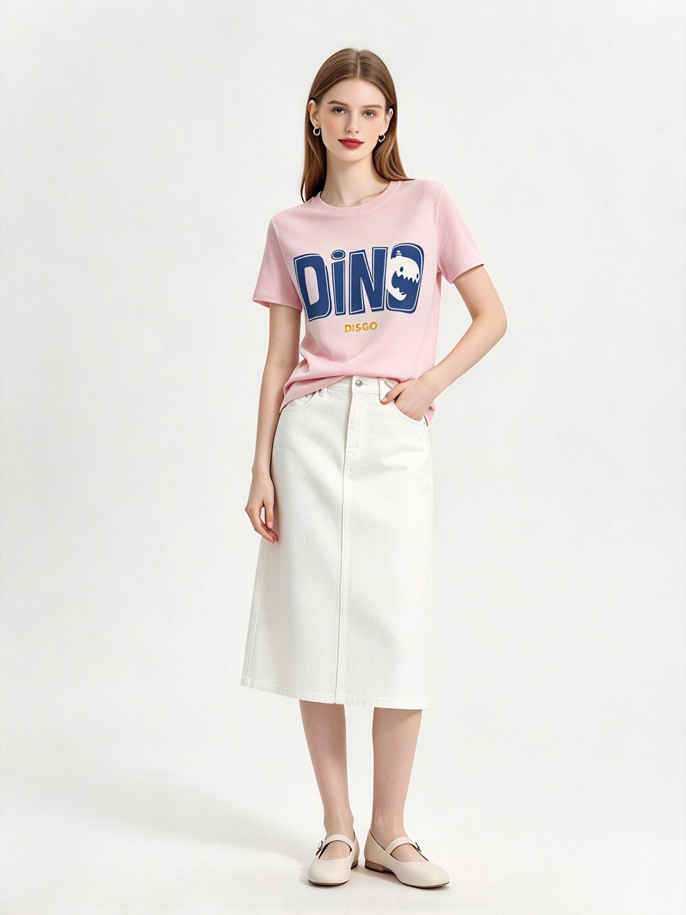 Pink Printed Round Neck Regular T-Shirt