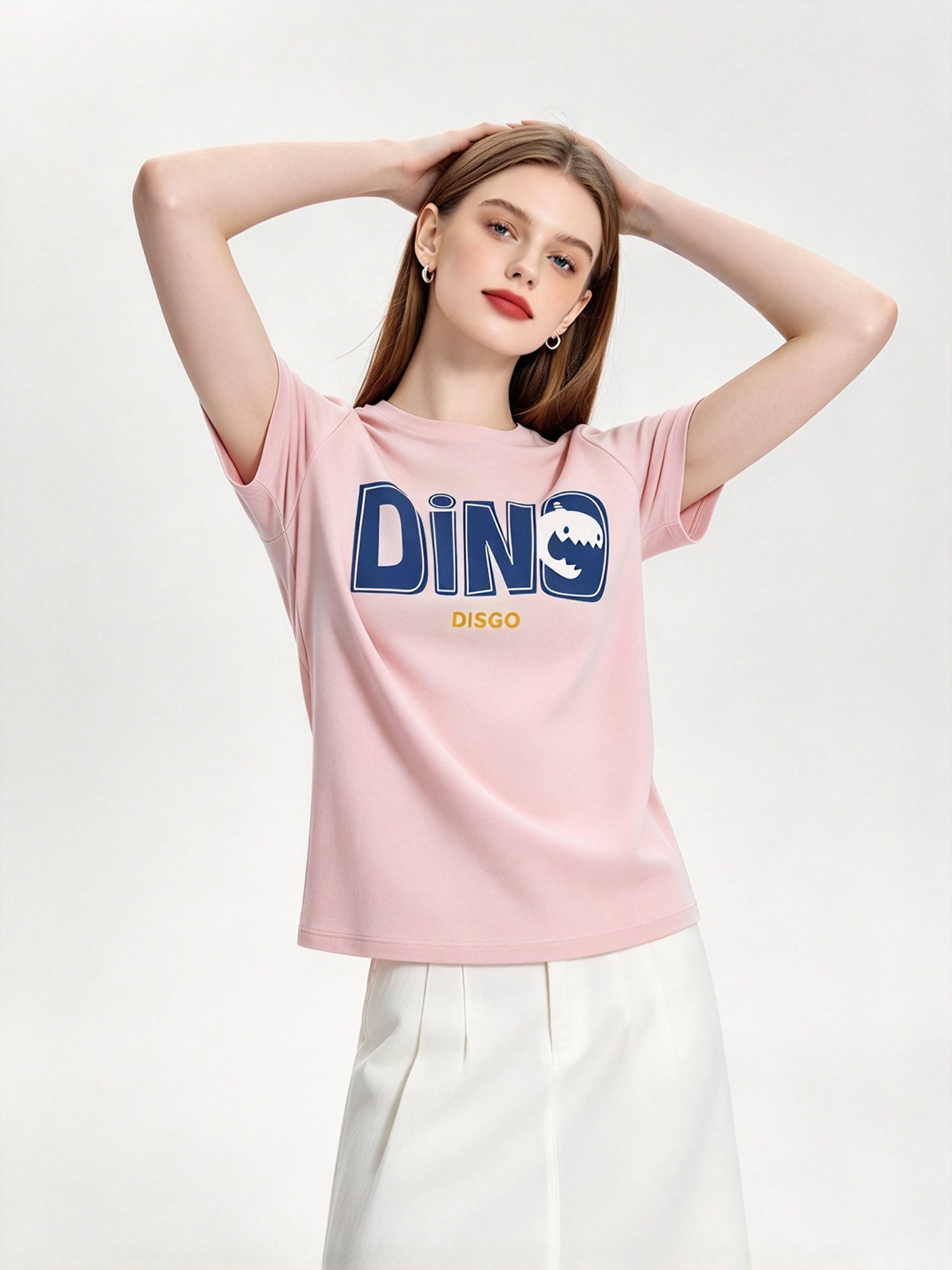 Pink Printed Round Neck Regular T-Shirt