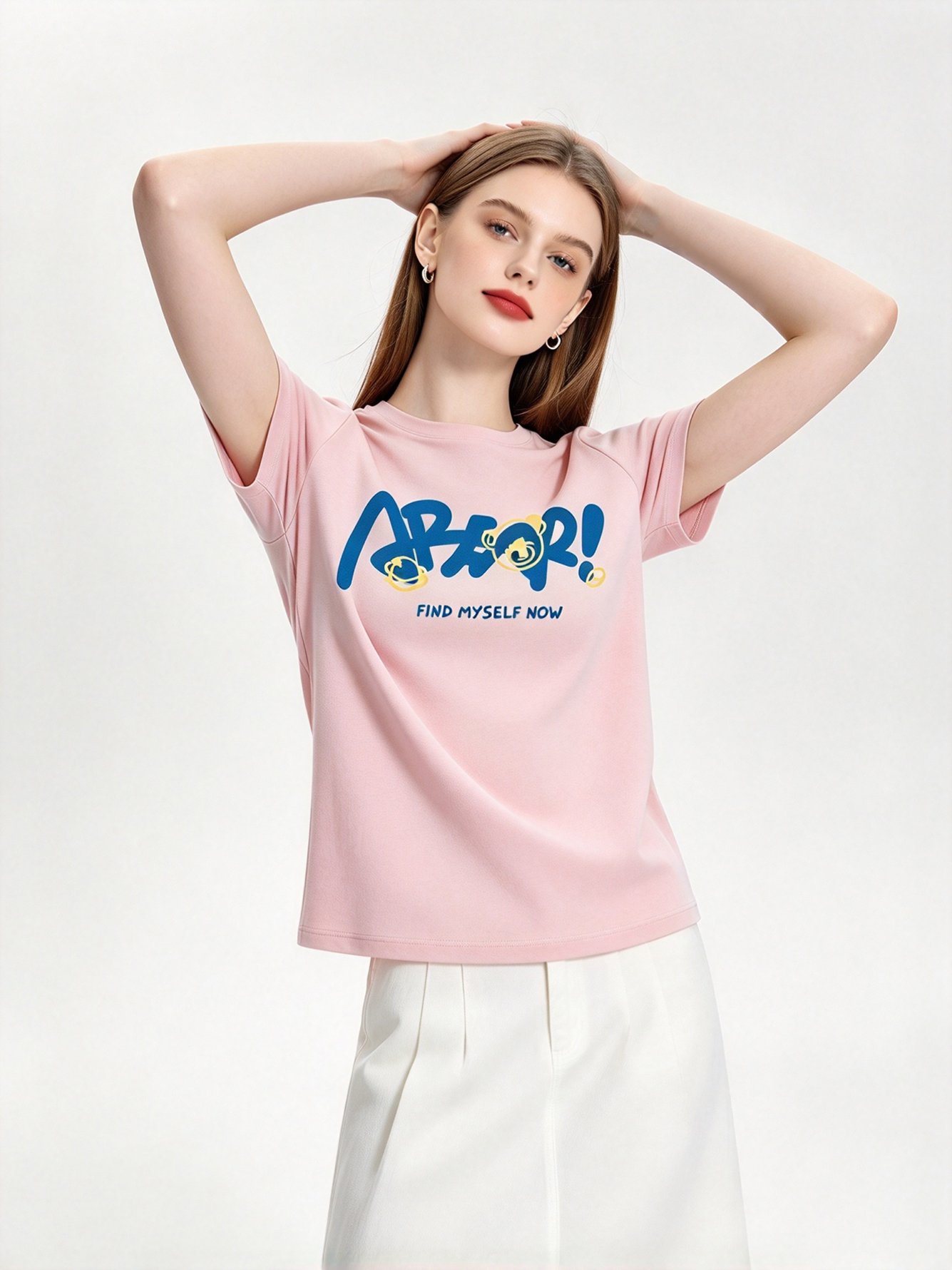 Pink Printed Round Neck Regular T-Shirt