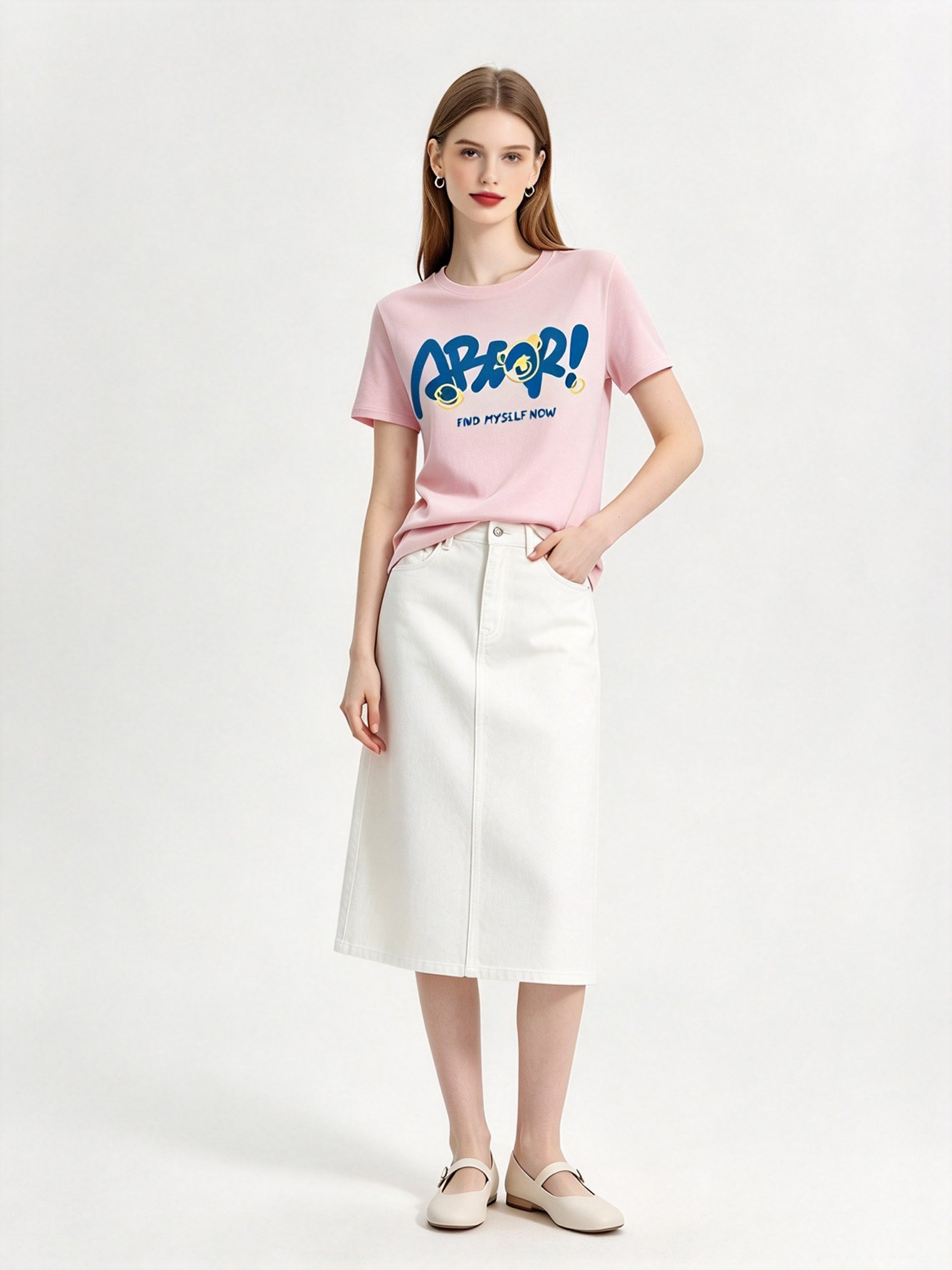 Pink Printed Round Neck Regular T-Shirt
