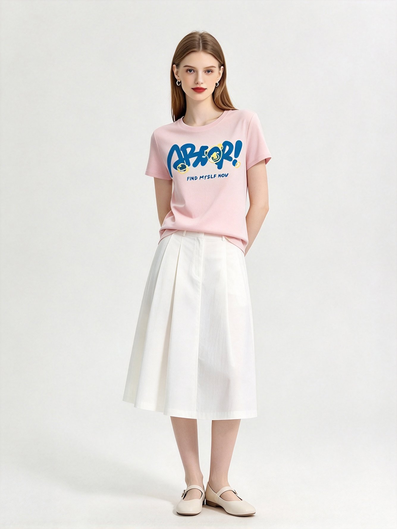Pink Printed Round Neck Regular T-Shirt