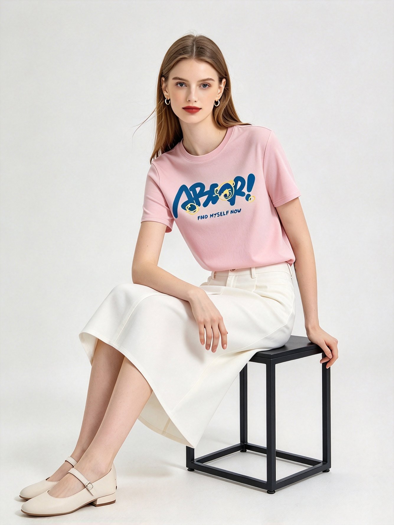 Pink Printed Round Neck Regular T-Shirt
