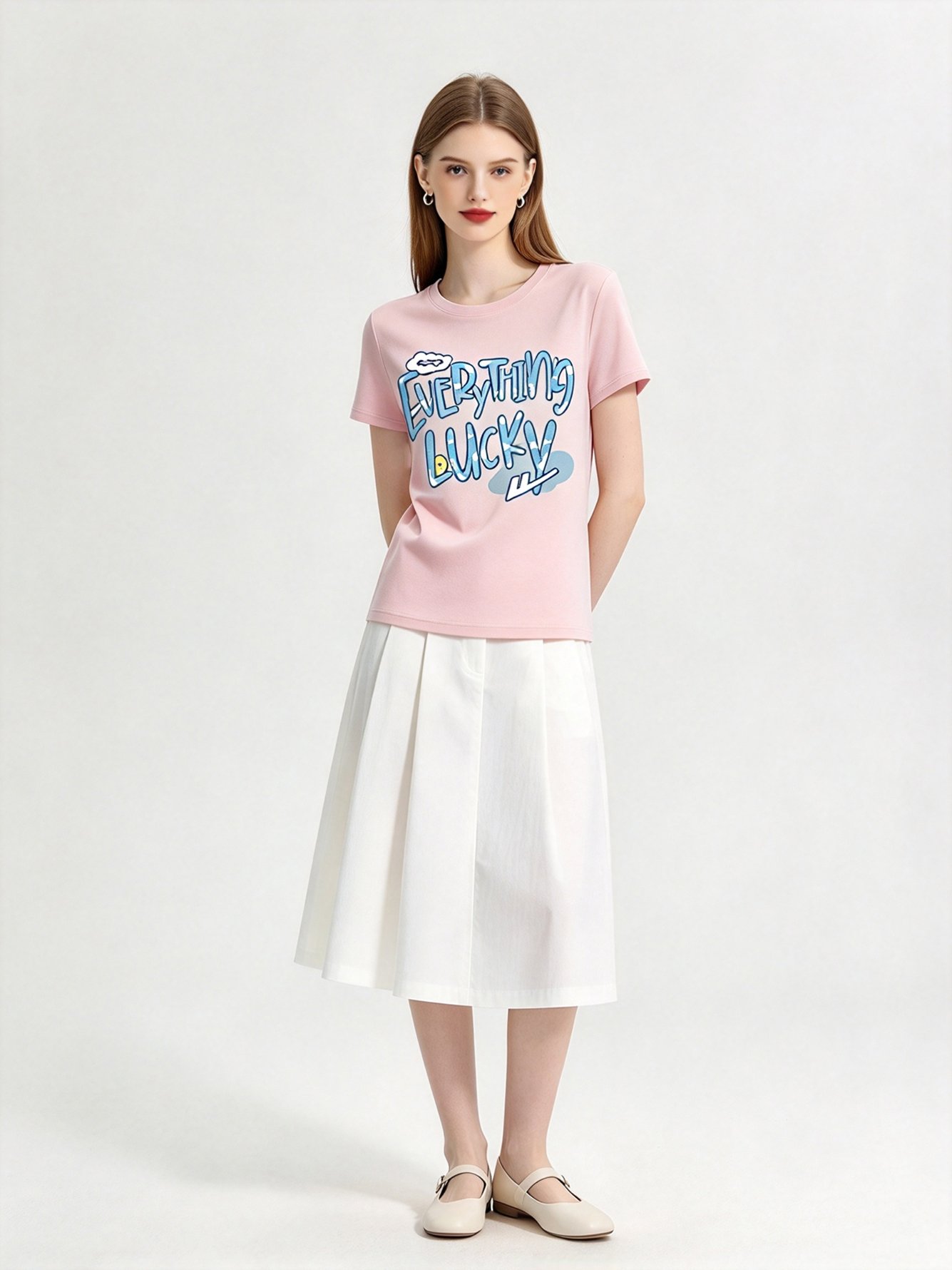 Pink Printed Round Neck Regular T-Shirt