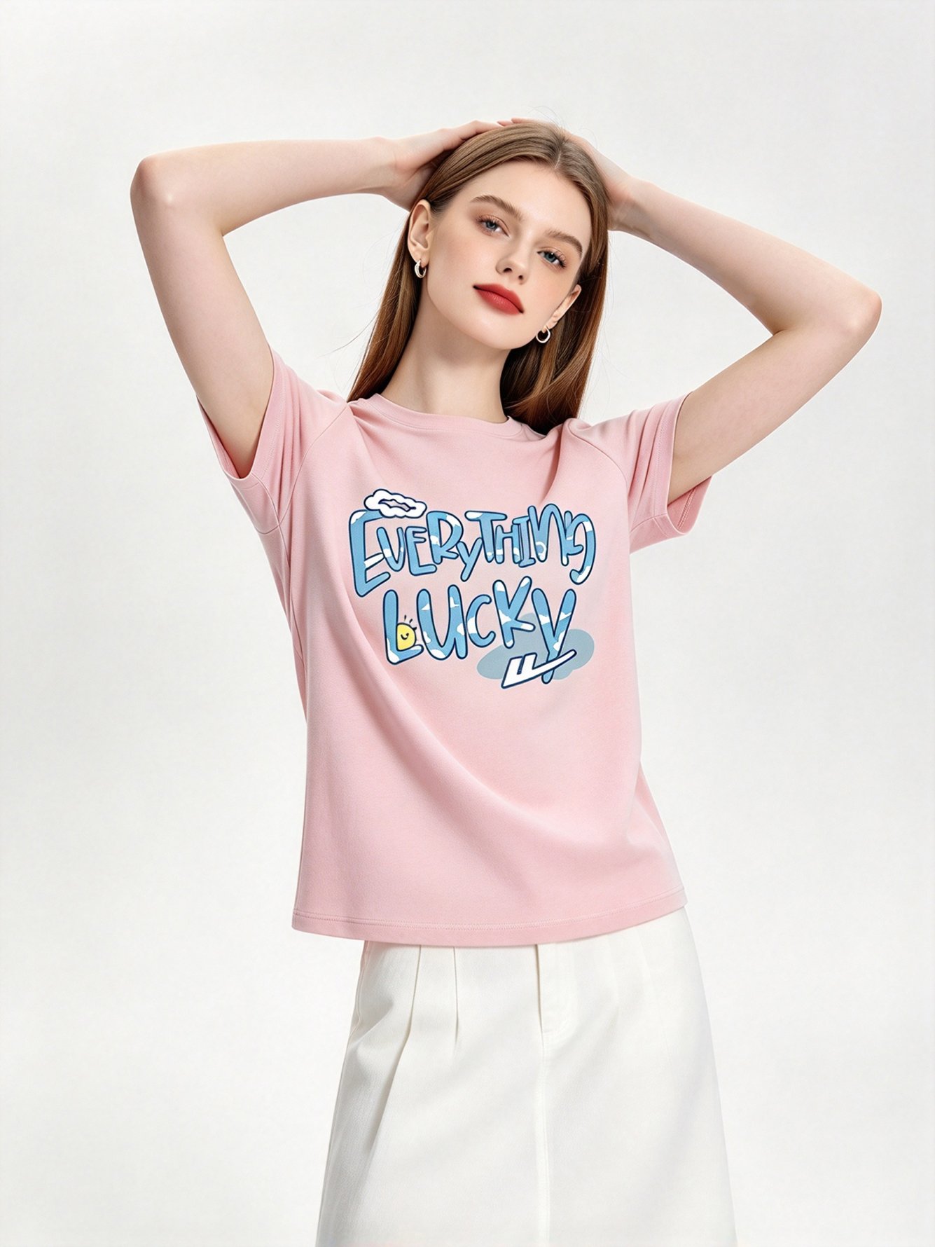 Pink Printed Round Neck Regular T-Shirt