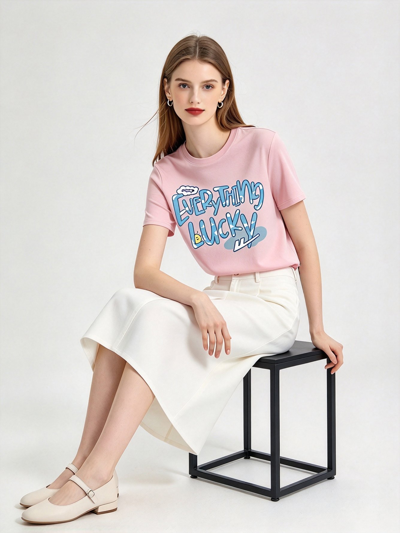 Pink Printed Round Neck Regular T-Shirt