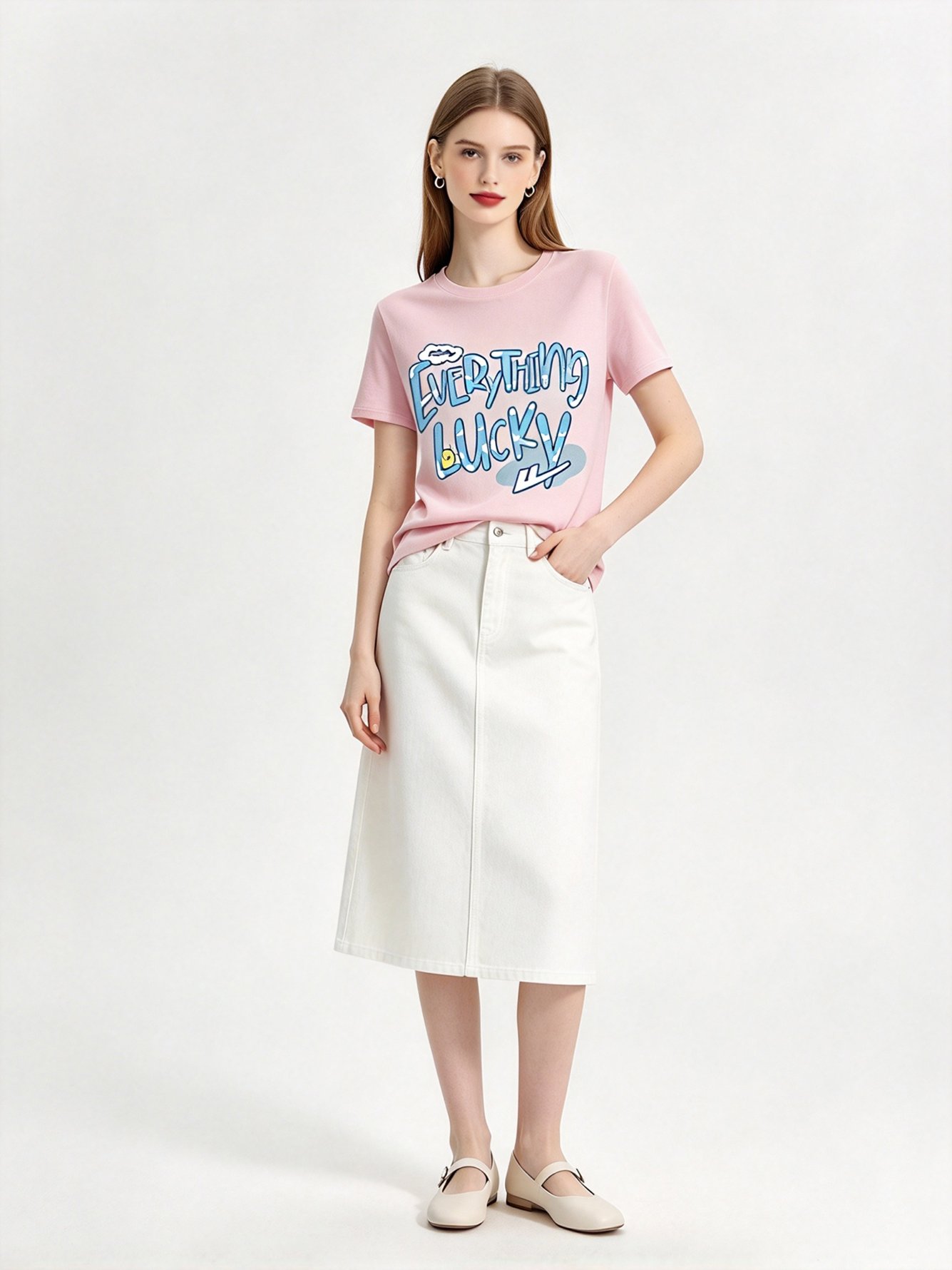 Pink Printed Round Neck Regular T-Shirt