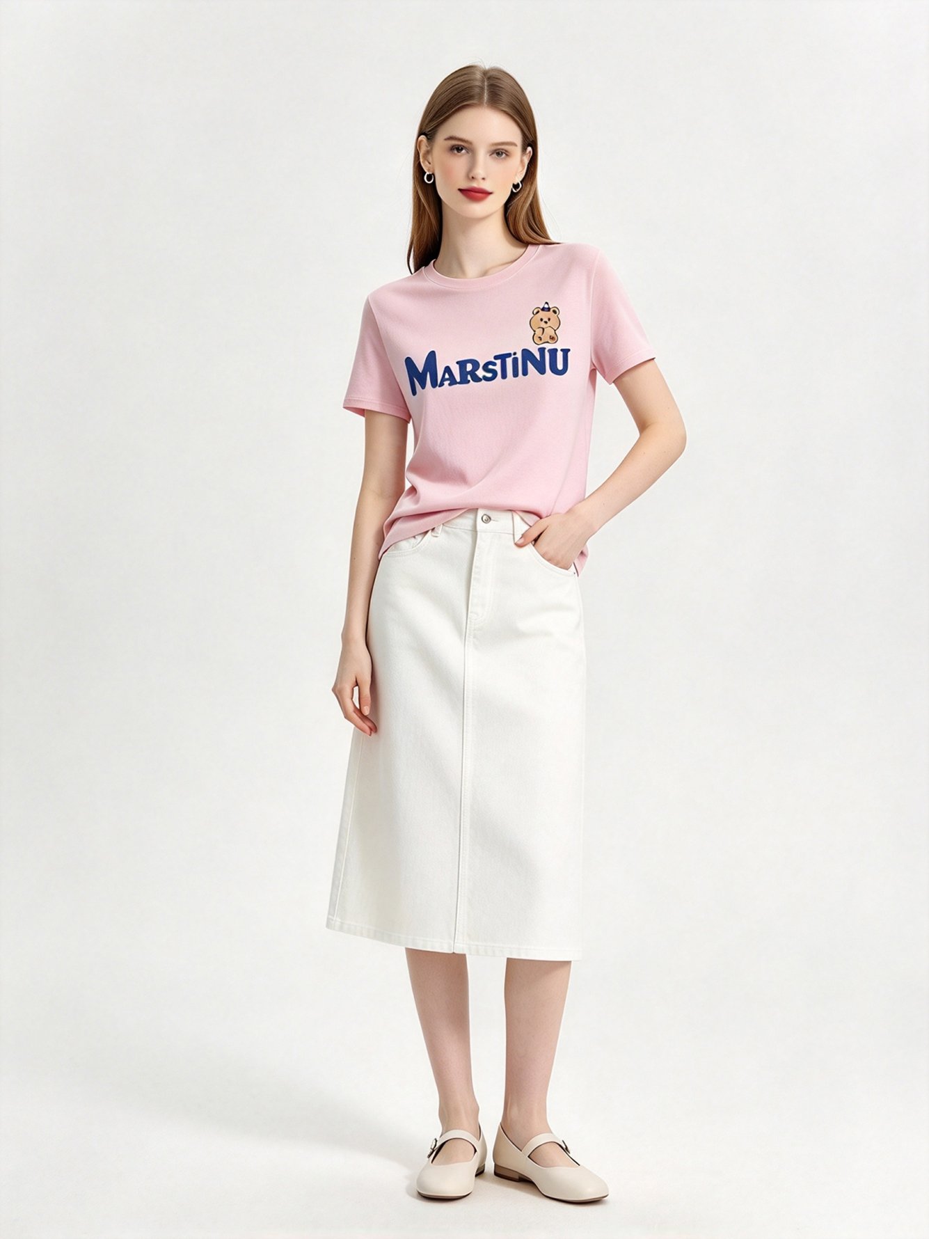 Pink Printed Round Neck Regular T-Shirt